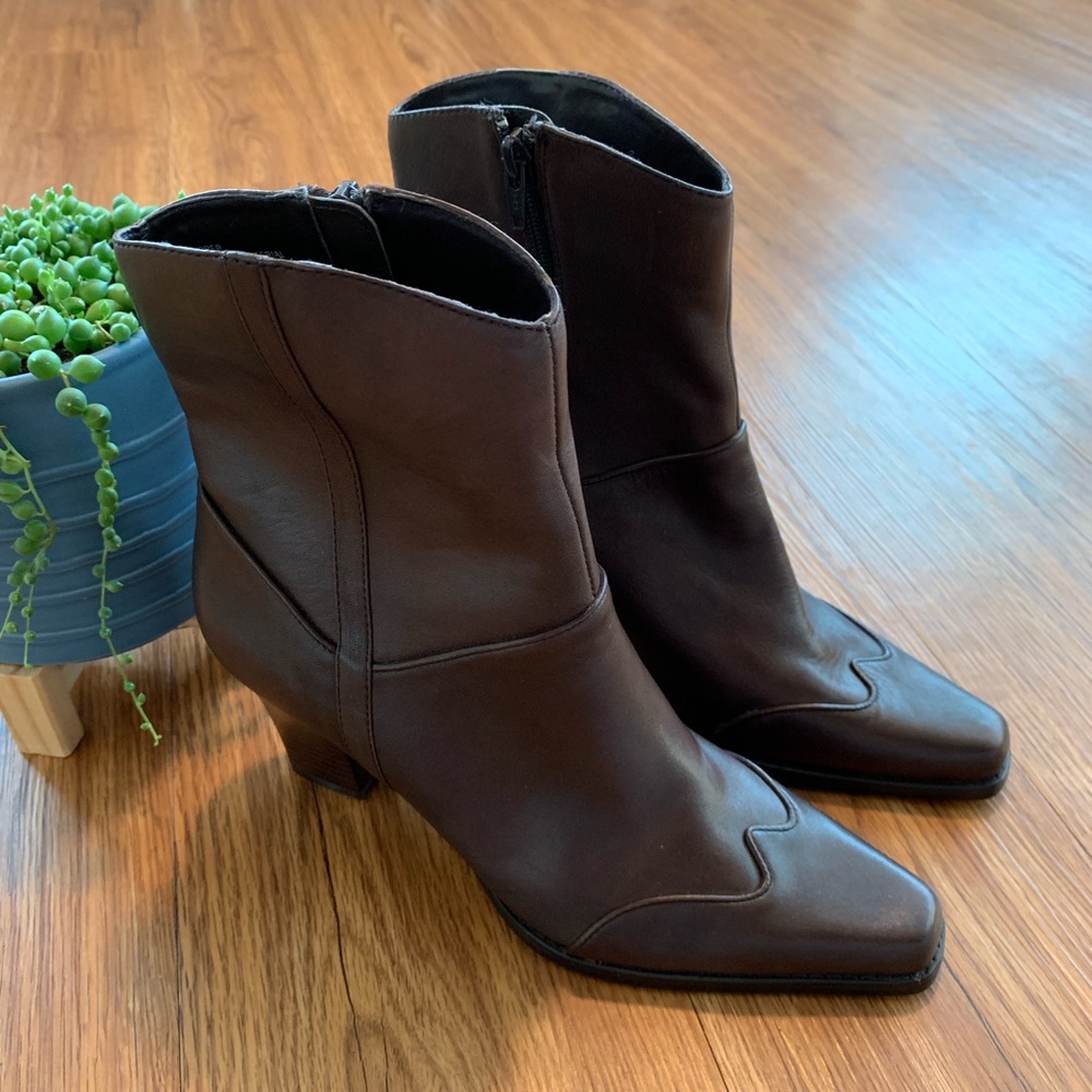 Brown Leather Boots with Heel Size 6.5